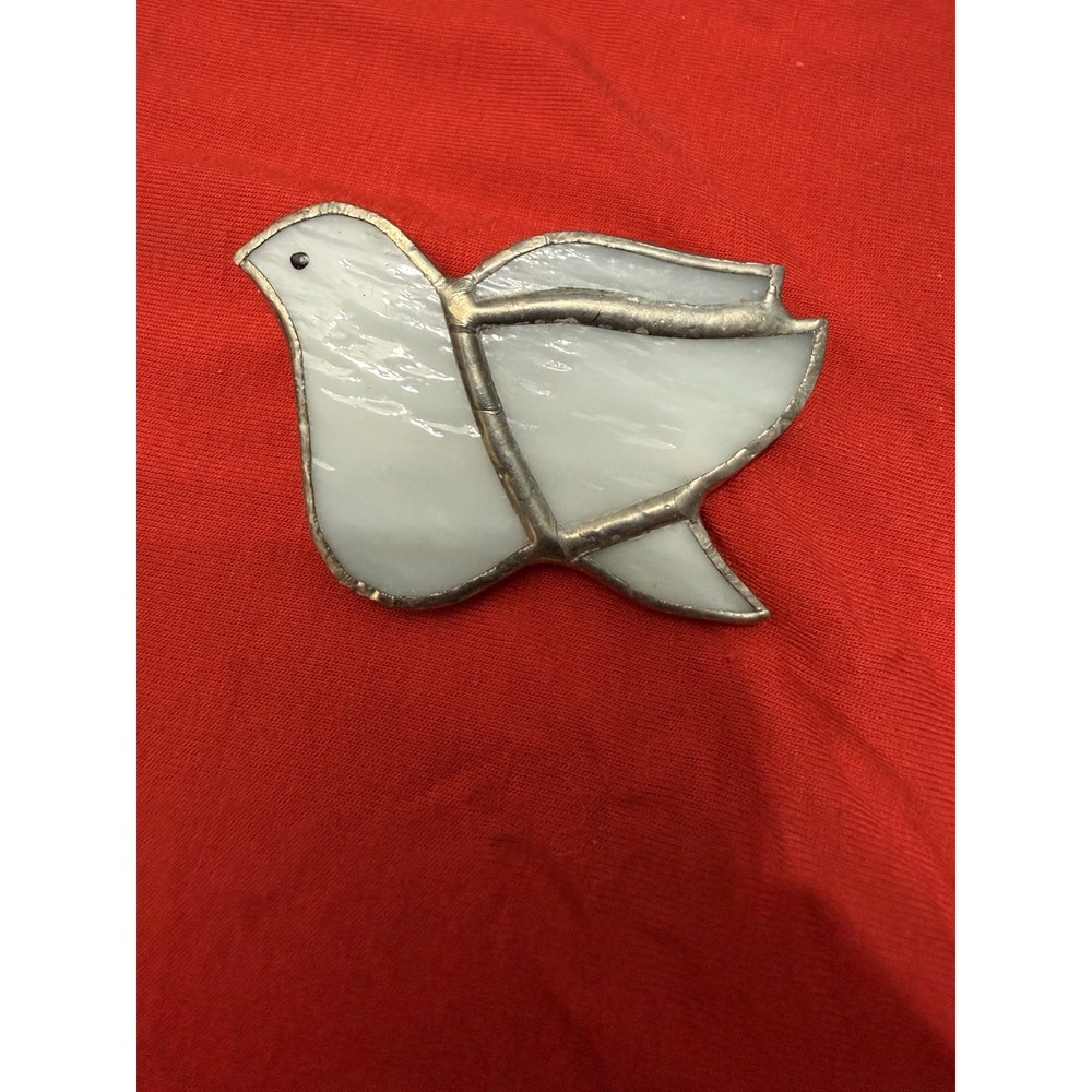 Stained Glass Dove Pin Brooch Silver Toned